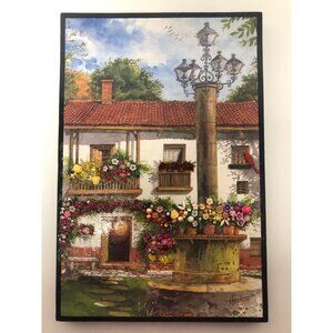 3D Italian Inspired Jewelry and Bead Enhanced Upcycled Art Floral Village Scene